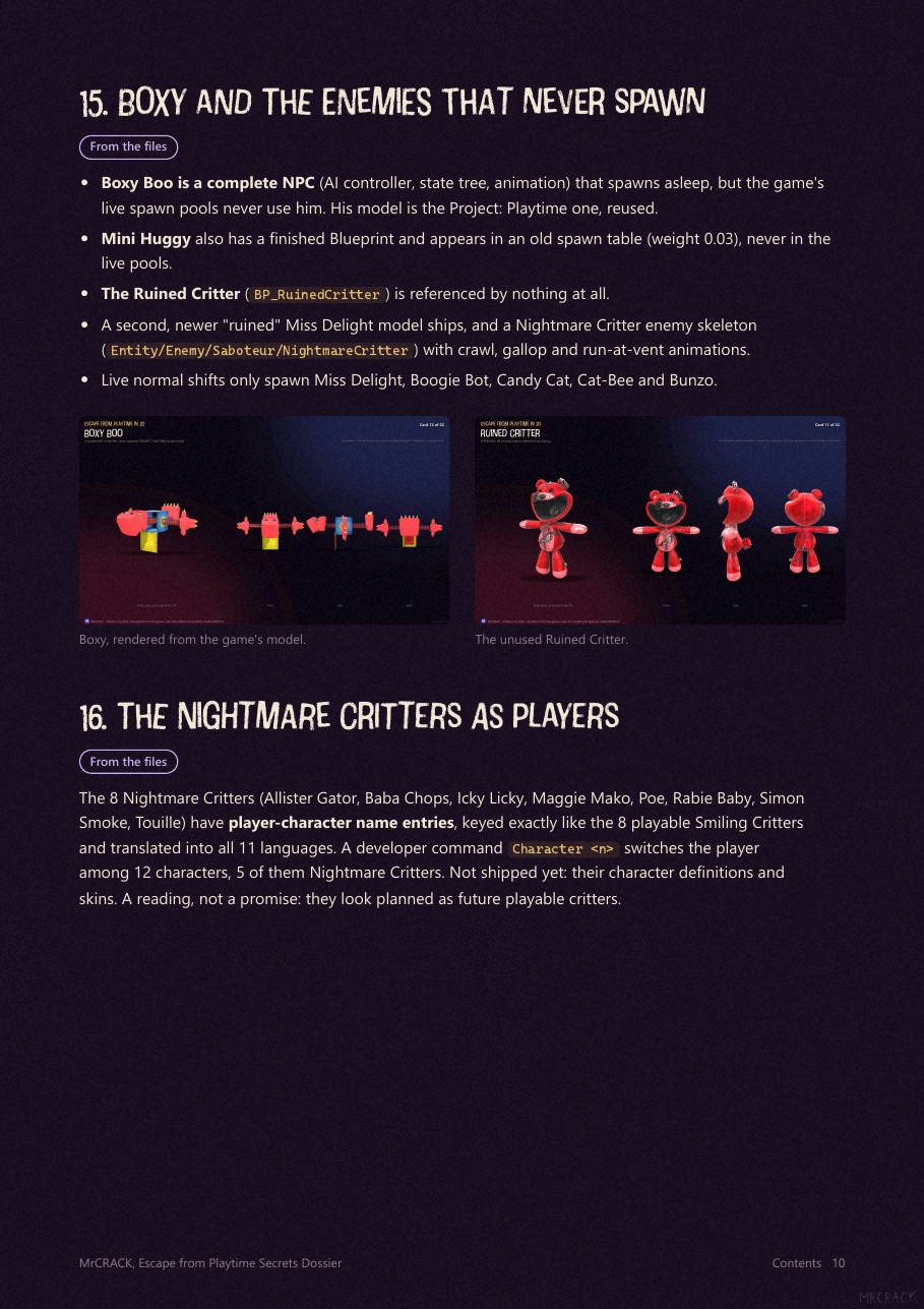 Page 10 of the Dossier: Boxy and the enemies that never spawn